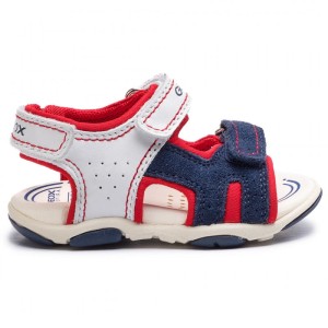 Sandały chłopięce GEOX B921AB granatowo-białe z czerwonymi elementami
