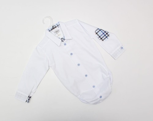 Koszulo-body chłopięce ARTEX białe, niebieska kratka