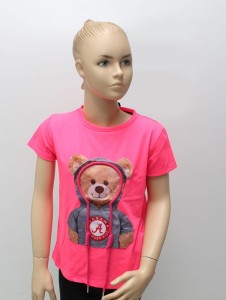 Bluzka dziewczęca miś neonowy róż