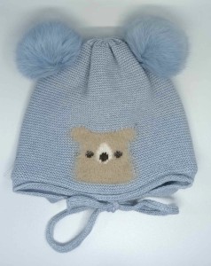 Czapka chłopięca JAMIKS LIMBANI błękitna pompony królik