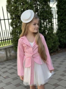 Komplet 3 częściowy dziewczęcy różowy z perłami
