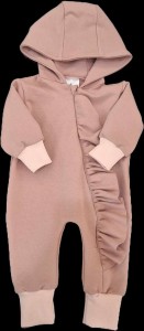 Pajac niemowlęcy z ozdobną falbanką pudrowy róż