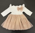 Elegancka sukienka dziewczęca z tiulem beżowa