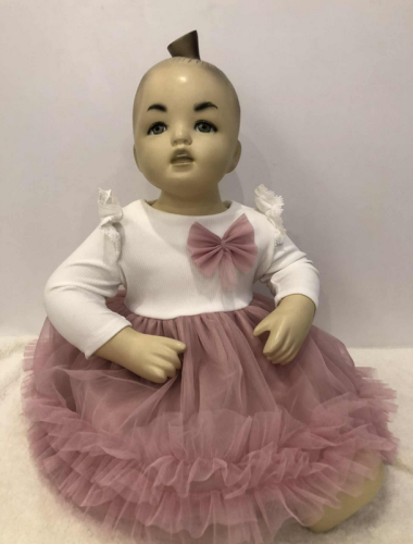 Elegancka sukienka dziewczęca prążek z tiulem różowa