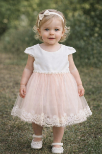 Okazjonalna sukienka dziewczęca biało, różowa