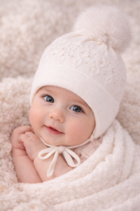 Czapka dziewczęca JAMIKS JARINA biała z naturalnym futrem