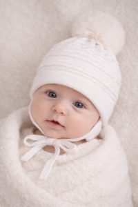 Czapka dziewczęca JAMIKS model HARRIET I ocieplana delikatnym polarem z pomponem