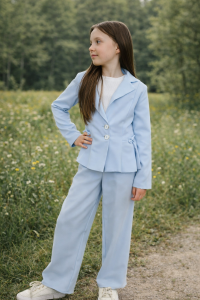 Elegancki 2-częściowy garnitur dziewczęcy z kokardkami błękitny