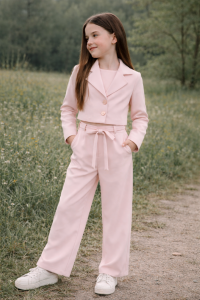 Elegancki 2-częściowy garnitur dziewczęcy pudrowy róż