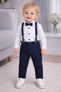 Elegancki komplet chłopięcy biały, granat