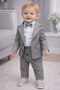 Garnitur chłopięcy do chrztu Artex szara kratka