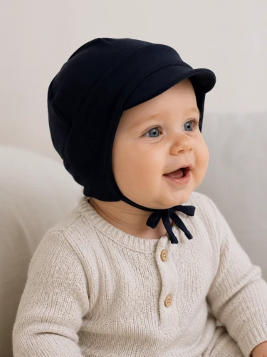 Czapka chłopięca z daszkiem na wiązanie granatowa
