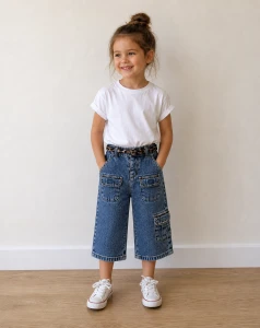 Spodnie dziewczęce ORIGINAL MARINES DFA1410NF jasny jeans z paskiem w panterkę.