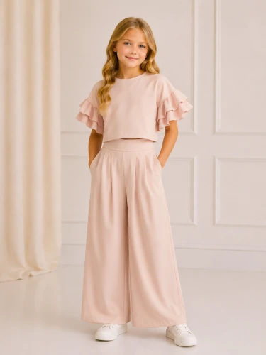 Elegancki 2-częściowy komplet dla dziewczynki pudrowy róż