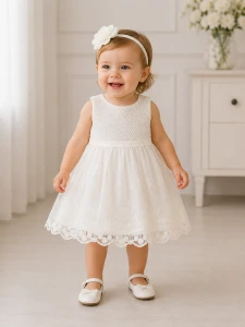 Elegancka sukienka dziewczęca 5185 biała