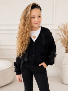 SWETER DZIEWCZĘCY Z KWIATAMI 3D CZARNY