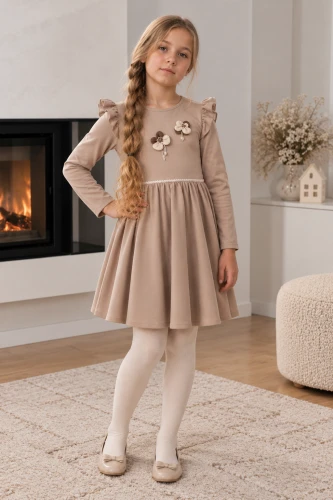 Elegancka sukienka dziewczęca z brokatem beż