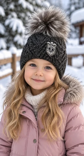Czapka dziewczęca JAMIKS REBECCA grafitowa z naturalnym pomponem