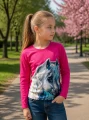 Bluzka dla dziewczynki z koniem fuksja