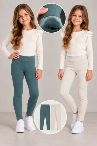2 pack ocieplanych legginsów dziecięcych 26H2PF62LG zieleń,beż