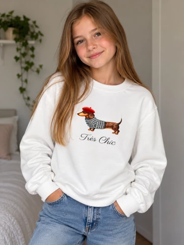 Bluza dziewczęca z jamnikiem biała
