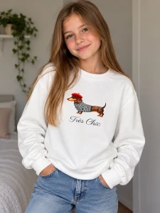 Bluza dziewczęca z jamnikiem biel