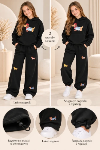 Dres dziewczęcy 2 -częściowy z jamnikami czerń