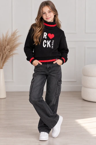 Sweter dziewczęcy BOBOLI 433235 czarny