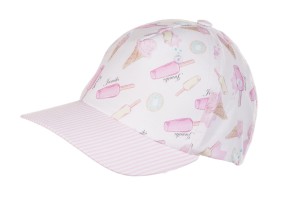 Czapka dziewczęca z daszkiem JAMIX DORA biała z różowym nadrukiem